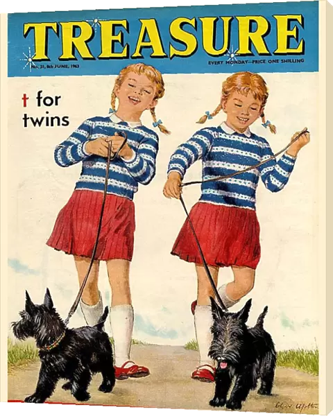 Treasure 1963 1960s UK mcitnt sisters twins dogs childrens childrens dog magazines