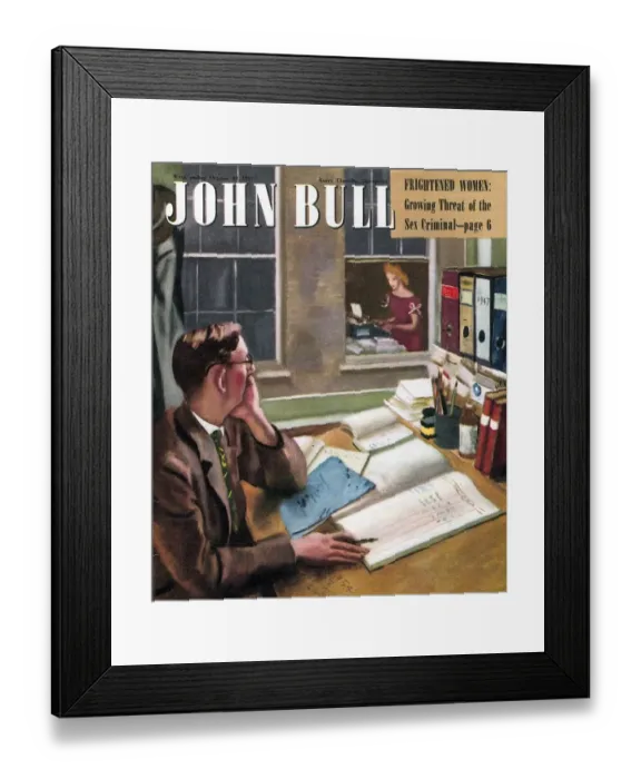 Framed Print : John Bull 1947 1940s UK love office situations secretaries secretary magazines Framed Print : John Bull 1947 1940s UK love office situations secretaries secretary magazines