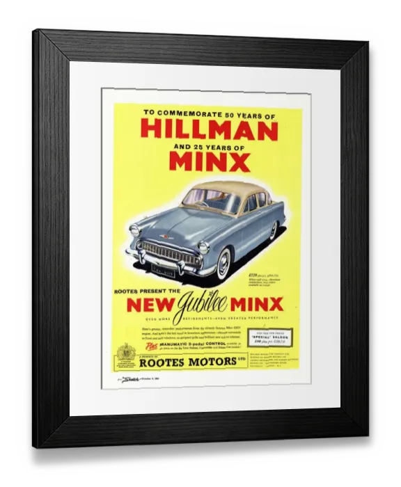 Framed Print : Hillman 1950s UK jubilee edition hillman minx cars Framed Print : Hillman 1950s UK jubilee edition hillman minx cars