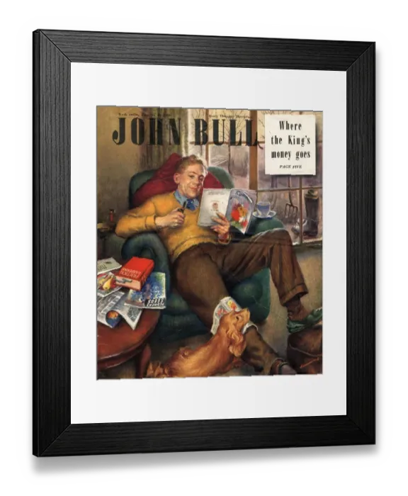 Framed Print : John Bull 1948 1940s UK pipes slippers dads reading dogs seeds fathers day magazines Framed Print : John Bull 1948 1940s UK pipes slippers dads reading dogs seeds fathers day magazines