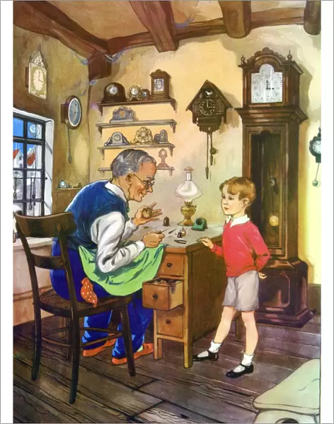 Infant School Illustrations 1950s UK clockmakers clocks Enid Blyton