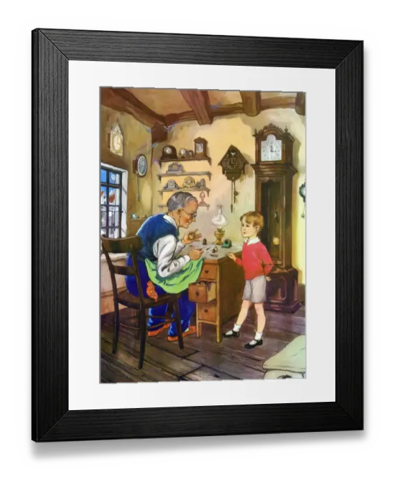 Framed Print : Infant School Illustrations 1950s UK clockmakers clocks Enid Blyton Framed Print : Infant School Illustrations 1950s UK clockmakers clocks Enid Blyton