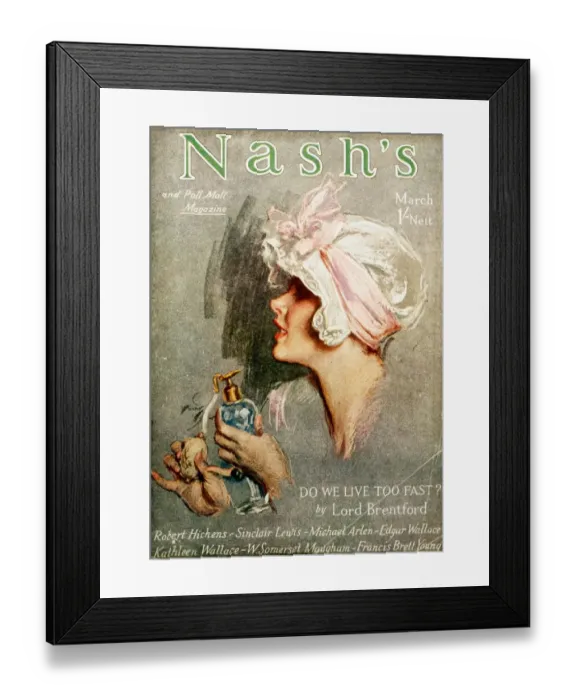 Framed Print : Nashs 1920s UK atomisers spraying womens portraits magazines Framed Print : Nashs 1920s UK atomisers spraying womens portraits magazines