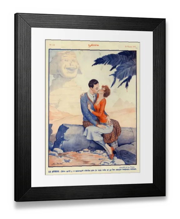 Framed Print : Le Sourire 1931 1930s France kissing Egypt holidays sphinx pyramids illustrations kisses