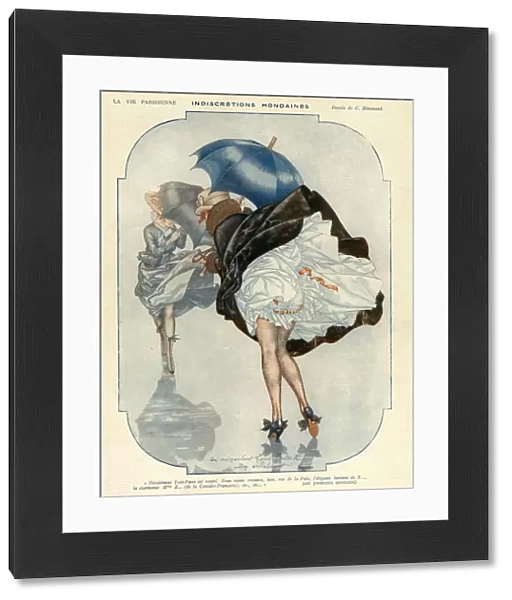 La Vie Parisienne 1925 1920s France cc stormy bad weather umbrellas womens windy