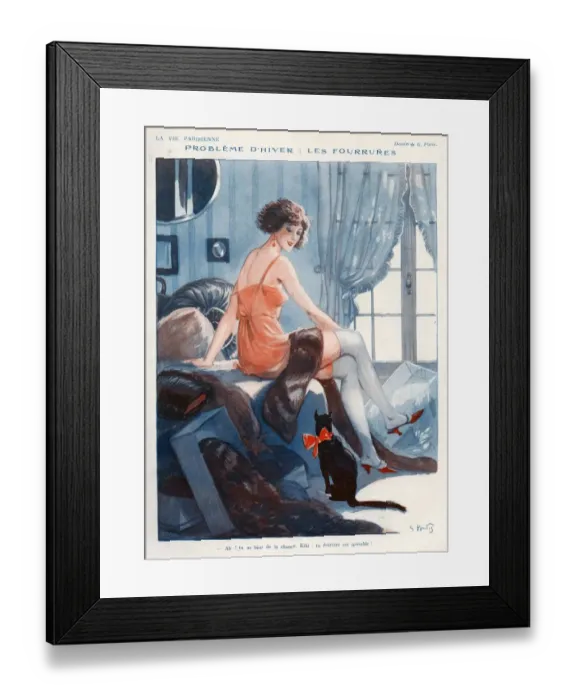 Framed Print : La Vie Parisienne 1924 1920s France Georges Pavis illustrations erotica cats underwear