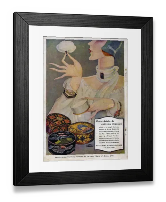 Framed Print : Perfumeria 1929 1920s Spain cc applying womens powder Framed Print : Perfumeria 1929 1920s Spain cc applying womens powder