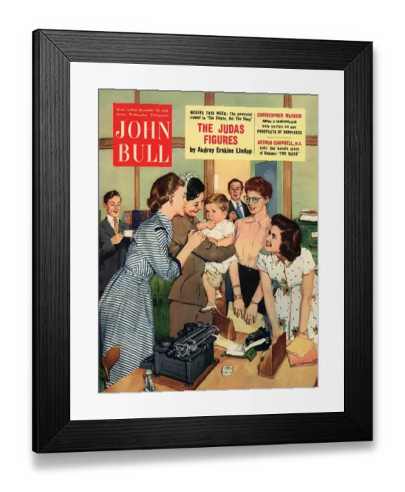 Framed Print : John Bull 1955 1950s UK babies office new magazines baby Framed Print : John Bull 1955 1950s UK babies office new magazines baby