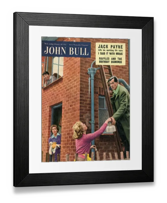 Framed Print : John Bull 1955 1950s UK seasons winter burst pipes frozen ice ladders gutters housewife Framed Print : John Bull 1955 1950s UK seasons winter burst pipes frozen ice ladders gutters housewife