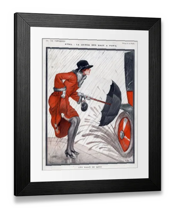 Framed Print : La Vie Parisienne 1920s France G Pavis illustrations umbrellas parasols raining Framed Print : La Vie Parisienne 1920s France G Pavis illustrations umbrellas parasols raining