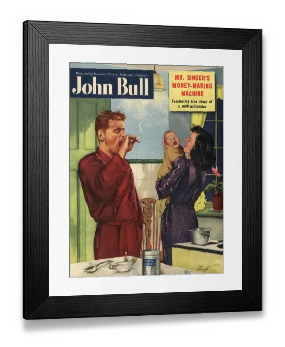 Framed Print : John Bull 1950s UK babies breakfast kitchens cigarettes smoking magazines baby family Framed Print : John Bull 1950s UK babies breakfast kitchens cigarettes smoking magazines baby family