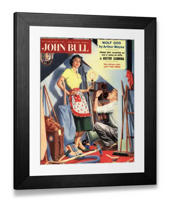Framed Print : John Bull 1957 1950s UK expressions mending repairing torches husbands and wives