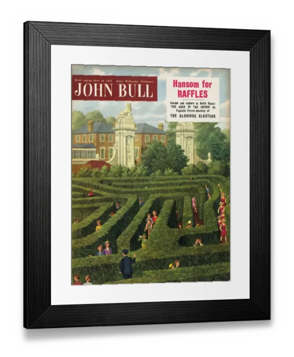 Framed Print : John Bull 1950s UK holidays maze hampton court tourists london magazines Framed Print : John Bull 1950s UK holidays maze hampton court tourists london magazines