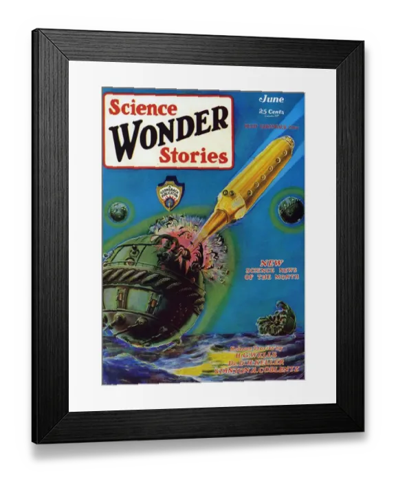 Framed Print : Science Wonder Stories 1929 1920s USA magazines pulp fiction space pulps Framed Print : Science Wonder Stories 1929 1920s USA magazines pulp fiction space pulps