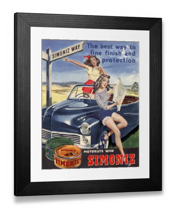 Framed Print : 1950s UK simoniz cars wax polish sex objects sexism discrimination