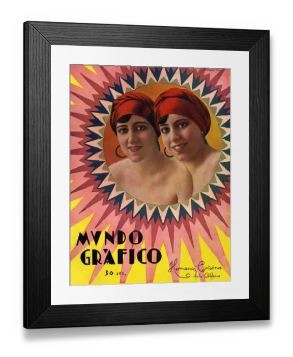 Framed Print : Mundo Grafico 1928 1920s Spain cc magazines sisters twins humour womens portraits