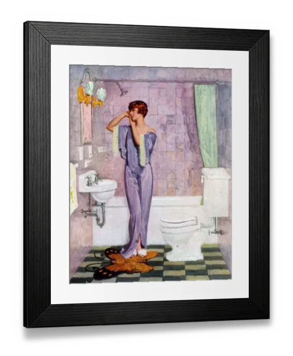 Framed Print : Woman in Bathroom 1930s UK cc cc interiors bathrooms toilets womens nightdresses Framed Print : Woman in Bathroom 1930s UK cc cc interiors bathrooms toilets womens nightdresses