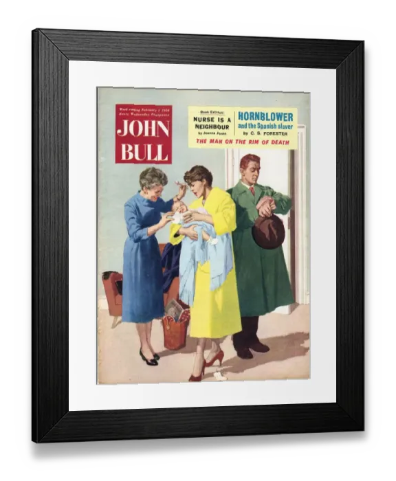 Framed Print : John Bull 1950s UK babies grandparents impatience grandmother magazines baby grandma