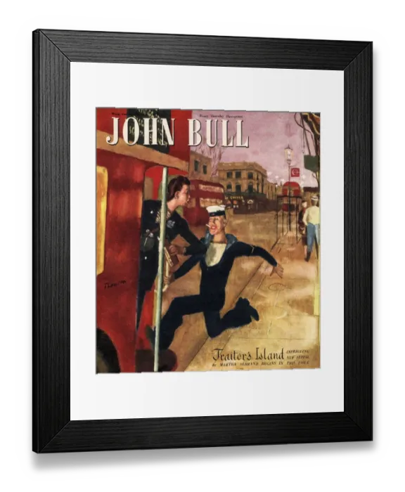 Framed Print : John Bull 1947 ? 1940s UK nautical the last bus home sailors magazines
