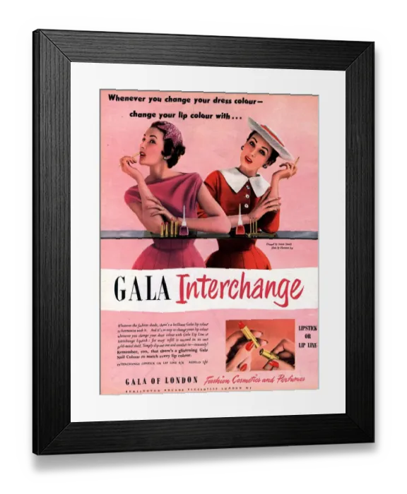 Framed Print : 1950s UK gala of london lipsticks lipstick dresses hats womens make-up makeup to for Framed Print : 1950s UK gala of london lipsticks lipstick dresses hats womens make-up makeup to for