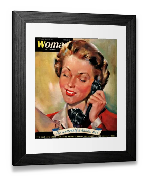 Framed Print : Woman 1944 1940s UK womens magazines portraits telephones listening agony aunts Framed Print : Woman 1944 1940s UK womens magazines portraits telephones listening agony aunts