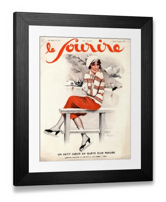 Framed Print : Le Sourire 1930s France ice skating winter sport womens magazines Framed Print : Le Sourire 1930s France ice skating winter sport womens magazines