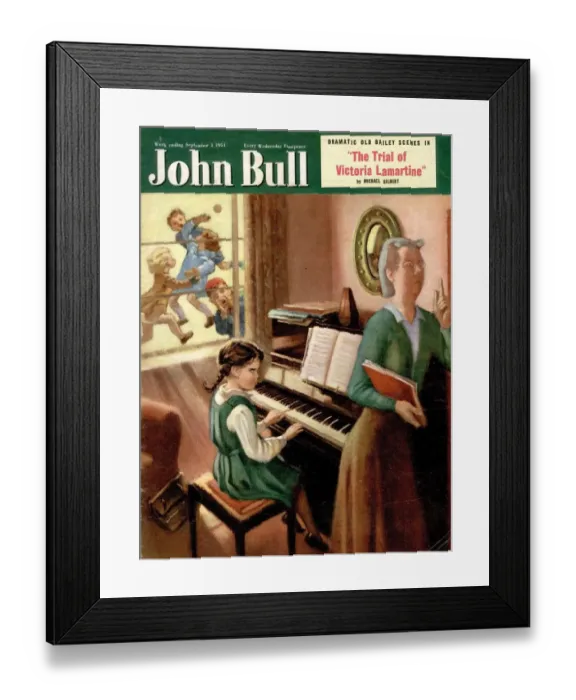 Framed Print : John Bull 1951 1950s UK piano pianos grand playing lessons games teachers magazines Framed Print : John Bull 1951 1950s UK piano pianos grand playing lessons games teachers magazines