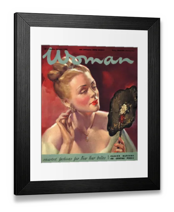 Framed Print : Woman 1946 1940s UK beauty vanity mirrors make-up makeup magazines