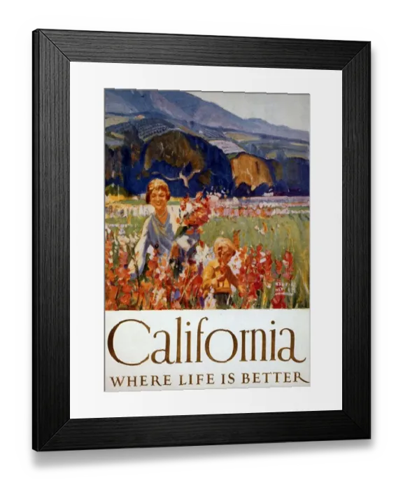 Framed Print : 1920s USA california holidays tourism Warning - small image size