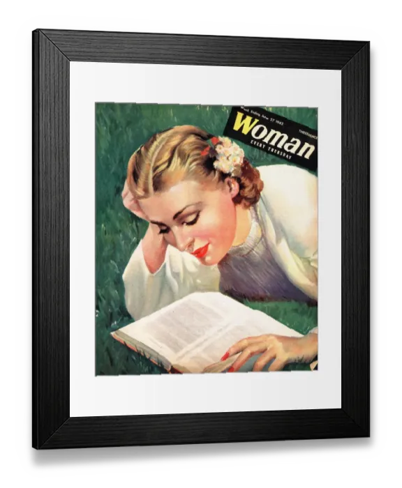 Framed Print : Woman 1942 1940s UK people reading book books women magazines Framed Print : Woman 1942 1940s UK people reading book books women magazines