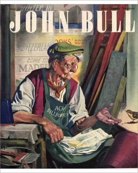 John Bull 1947 1940s UK birds feeding old men magazines