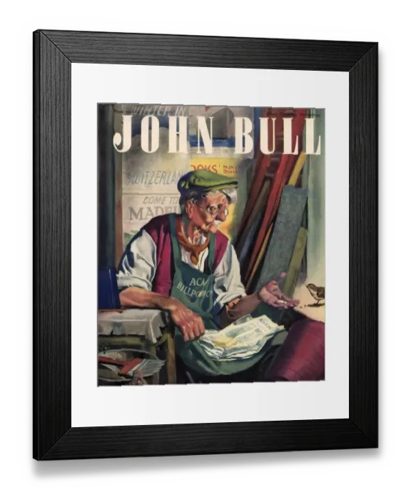 Framed Print : John Bull 1947 1940s UK birds feeding old men magazines Framed Print : John Bull 1947 1940s UK birds feeding old men magazines