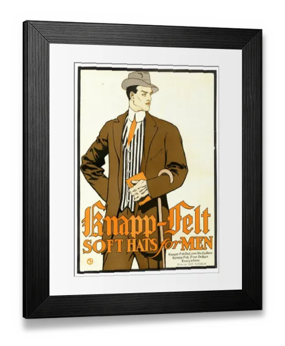 Framed Print : Knapp Felt 1910s USA mens hats Framed Print : Knapp Felt 1910s USA mens hats