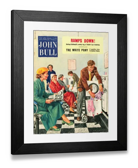Framed Print : John Bull 1954 1950s UK launderettes washing machines househusbands appliances magazines Framed Print : John Bull 1954 1950s UK launderettes washing machines househusbands appliances magazines