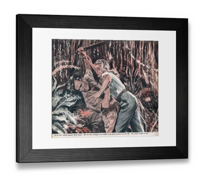 Framed Print : John Bull 1953 1950s UK Fancett womens story illustrations fighting fights men women Framed Print : John Bull 1953 1950s UK Fancett womens story illustrations fighting fights men women