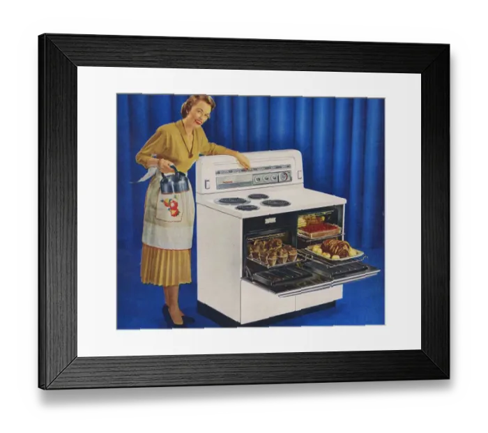 Framed Print : Hotpoint 1950s UK cookers cooking housewife housewives woman women kitchens Framed Print : Hotpoint 1950s UK cookers cooking housewife housewives woman women kitchens