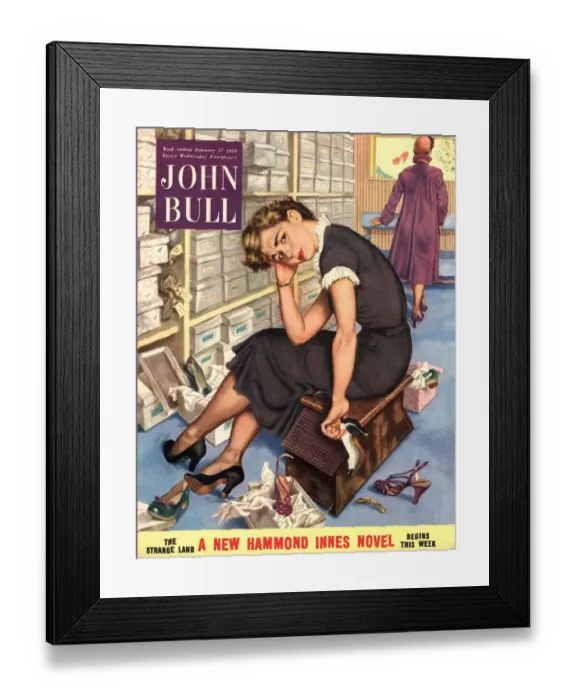 Framed Print : John Bull 1954 1950s UK tired fed-up stress exhausted sales assistants shoes sales Framed Print : John Bull 1954 1950s UK tired fed-up stress exhausted sales assistants shoes sales