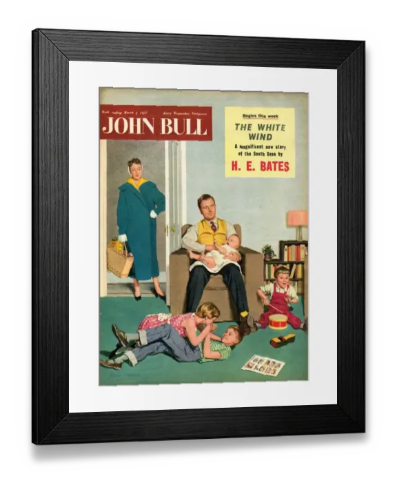 Framed Print : John Bull 1950s UK babysitters sitters children fights chaos househusbands magazines