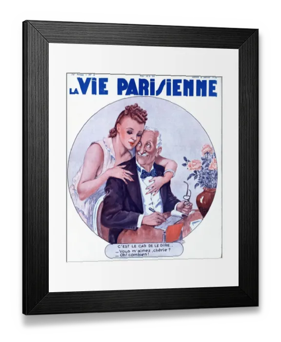 Framed Print : La Vie Parisienne 1938 1930s France magazines money cheques financial couples elderly Framed Print : La Vie Parisienne 1938 1930s France magazines money cheques financial couples elderly