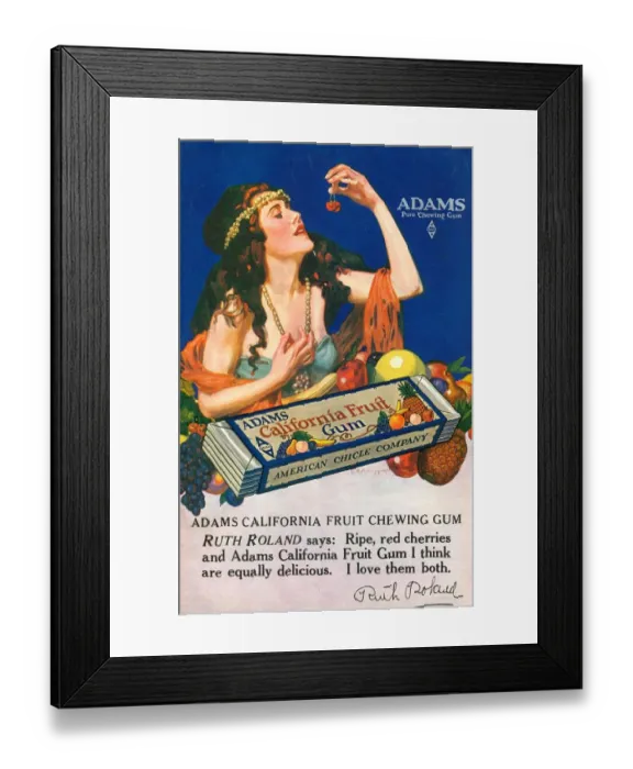 Framed Print : Adams California Fruit Gum 1910s USA chewing gum sweets Framed Print : Adams California Fruit Gum 1910s USA chewing gum sweets