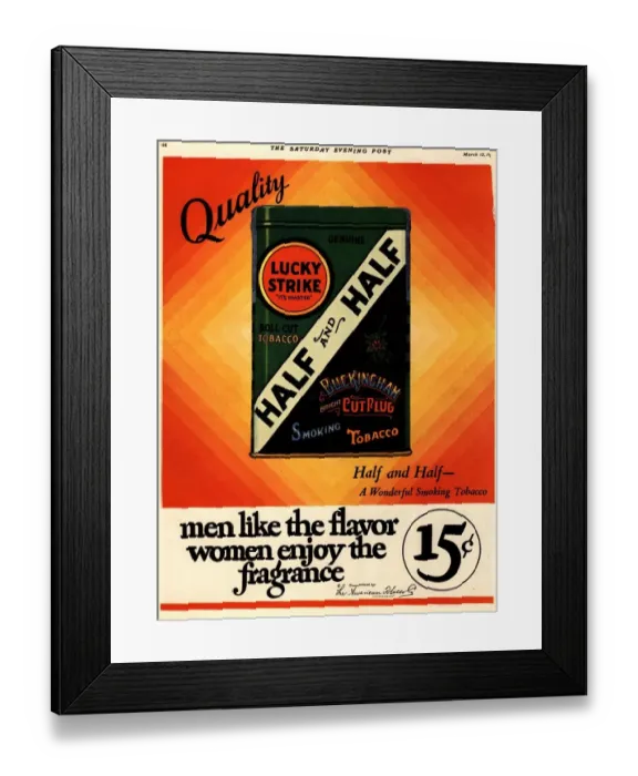 Framed Print : Lucky Strike 1930s USA cigarettes smoking Framed Print : Lucky Strike 1930s USA cigarettes smoking