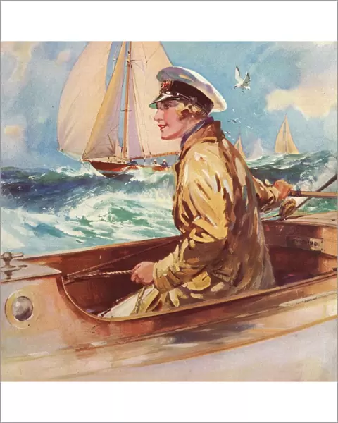 Woman in Boat 1939 1930s UK sailing nautical women sailors boats