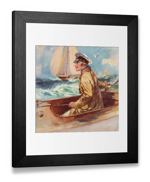 Framed Print : Woman in Boat 1939 1930s UK sailing nautical women sailors boats Framed Print : Woman in Boat 1939 1930s UK sailing nautical women sailors boats