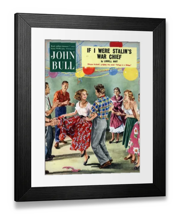 Framed Print : John Bull 1950s UK line country square party magazines dancing Framed Print : John Bull 1950s UK line country square party magazines dancing