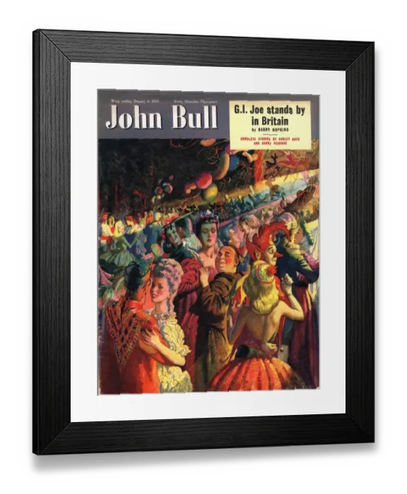 Framed Print : John Bull 1950s UK new years eve fancy dress ball party magazines dancing
