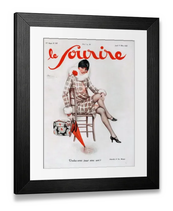 Framed Print : Le Sourire 1928 1920s France magazines womens hats boxes umbrellas erotica illustrations Framed Print : Le Sourire 1928 1920s France magazines womens hats boxes umbrellas erotica illustrations