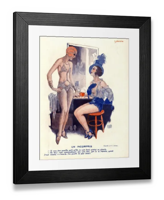 Framed Print : Le Sourire 1920s France erotica glamour showgirls strippers dressing rooms illustrations Framed Print : Le Sourire 1920s France erotica glamour showgirls strippers dressing rooms illustrations