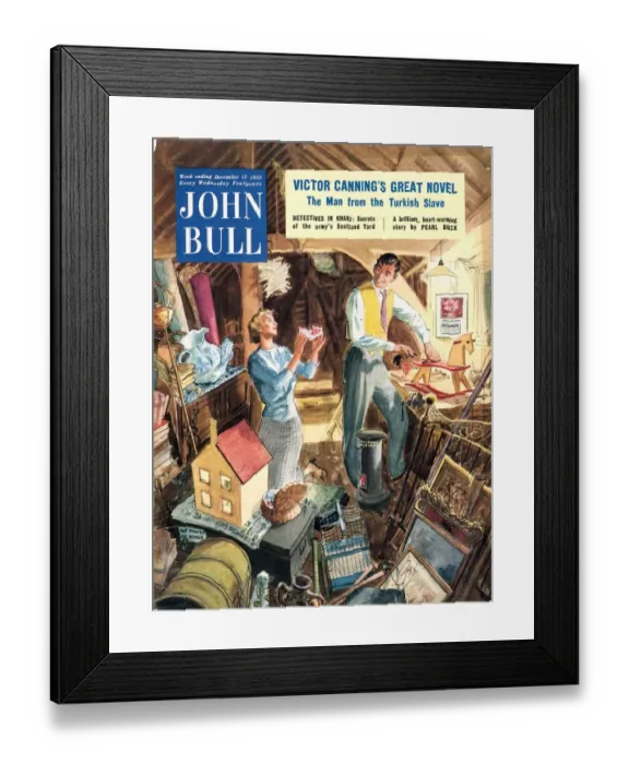 Framed Print : John Bull 1953 1950s UK attics rocking horses repairing dolls houses lofts magazines Framed Print : John Bull 1953 1950s UK attics rocking horses repairing dolls houses lofts magazines