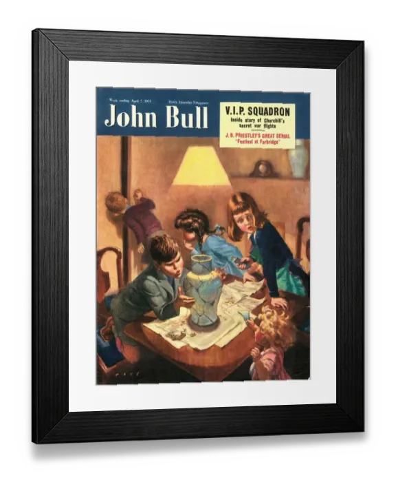 Framed Print : John Bull 1951 1950s UK disasters repairing broken damaged antiques siblings magazines