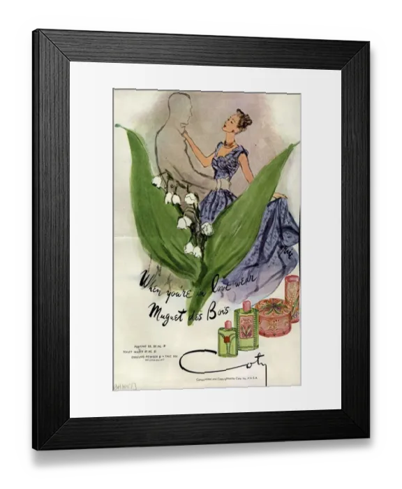 Framed Print : Coty 1940s USA Carl Erickson flowers womens Muguet des Bois iws